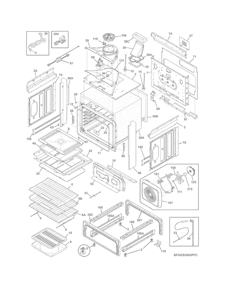 Body Diagram and Parts List for FGGS3065PBC  Frigidaire Range