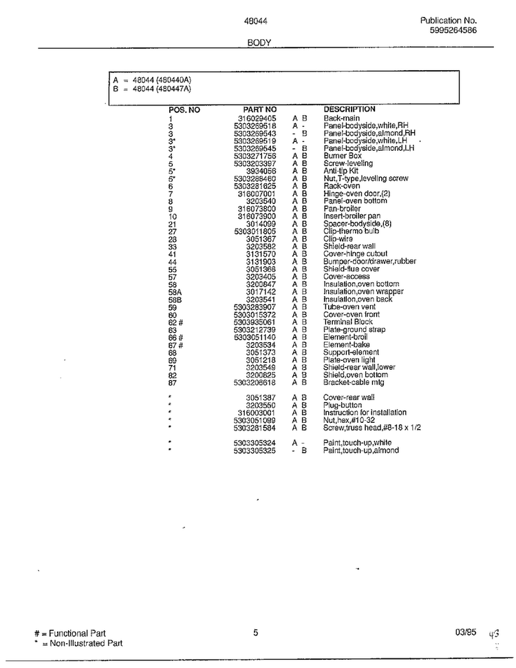 Body Page 2 Diagram and Parts List for 480440A  Frigidaire Range