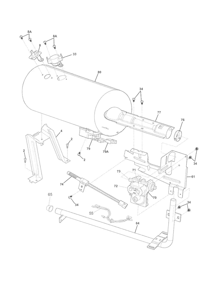 Burner Diagram and Parts List for FASG7074NR2  Frigidaire Dryer