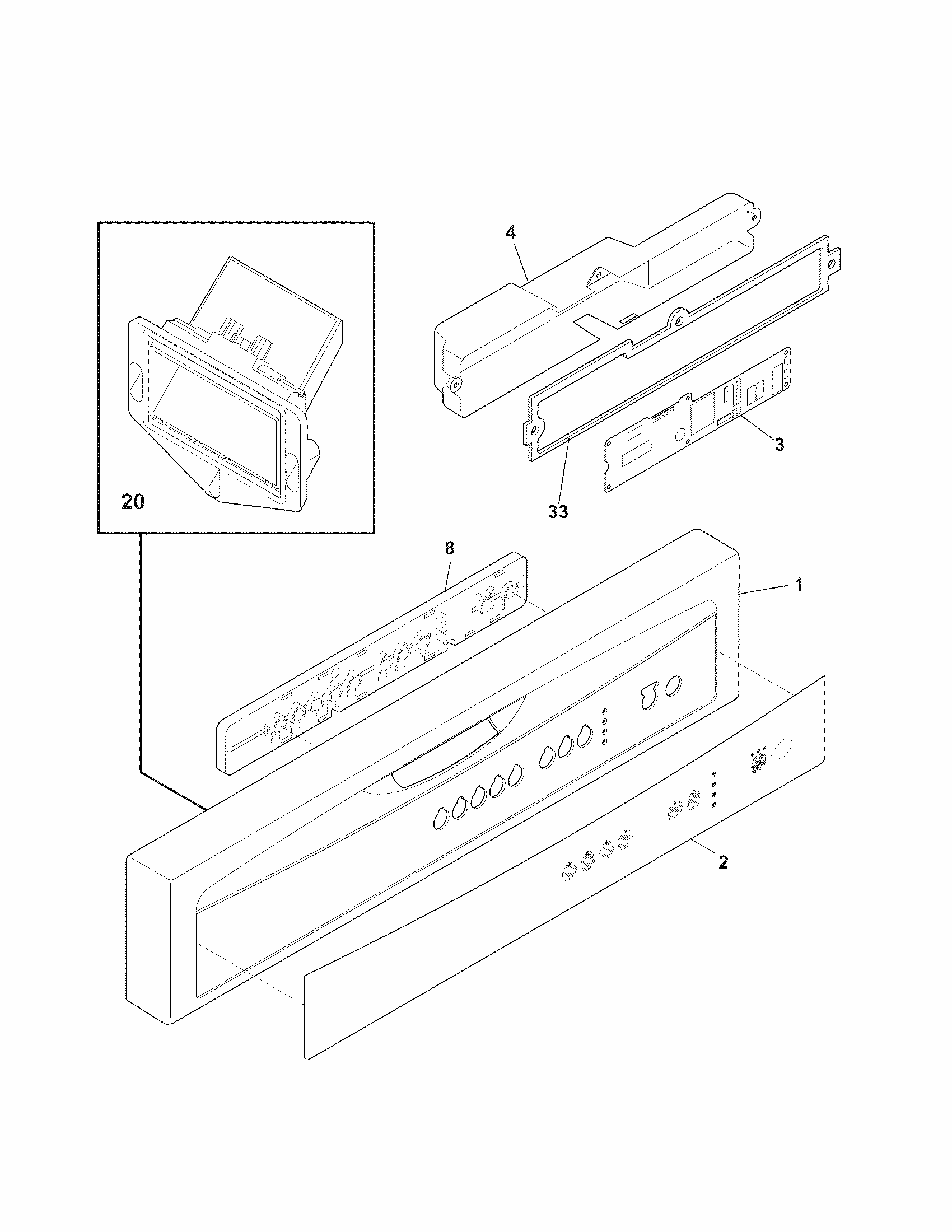 Control Panel Diagram and Parts List for 58715239901A  Kenmore Dishwasher