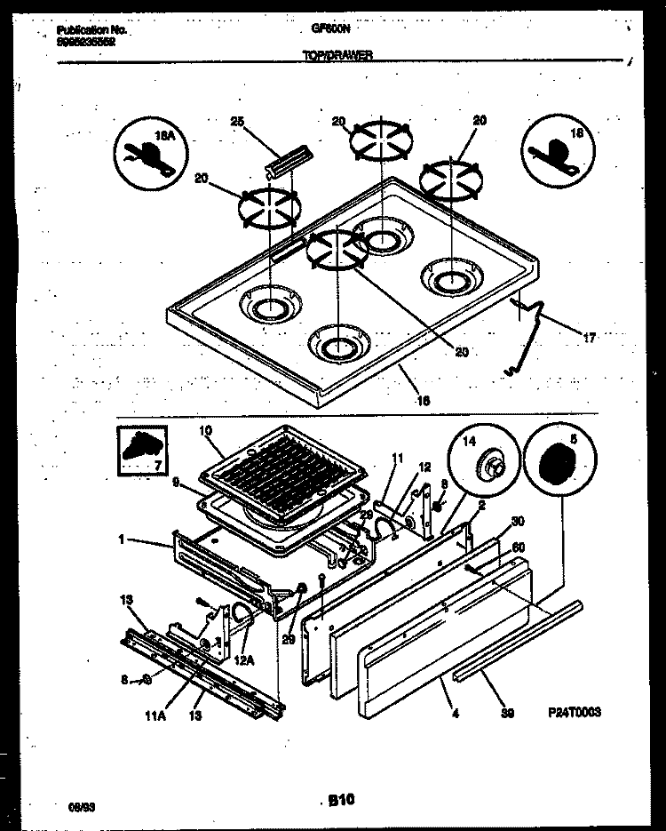 COOKTOP AND BROILER DRAWER PARTS Diagram and Parts List for GF600ND8  Frigidaire Range