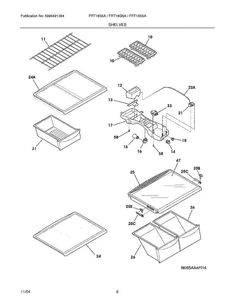 SHELVES Diagram and Parts List for FRT18S6AWF  Frigidaire Refrigerator