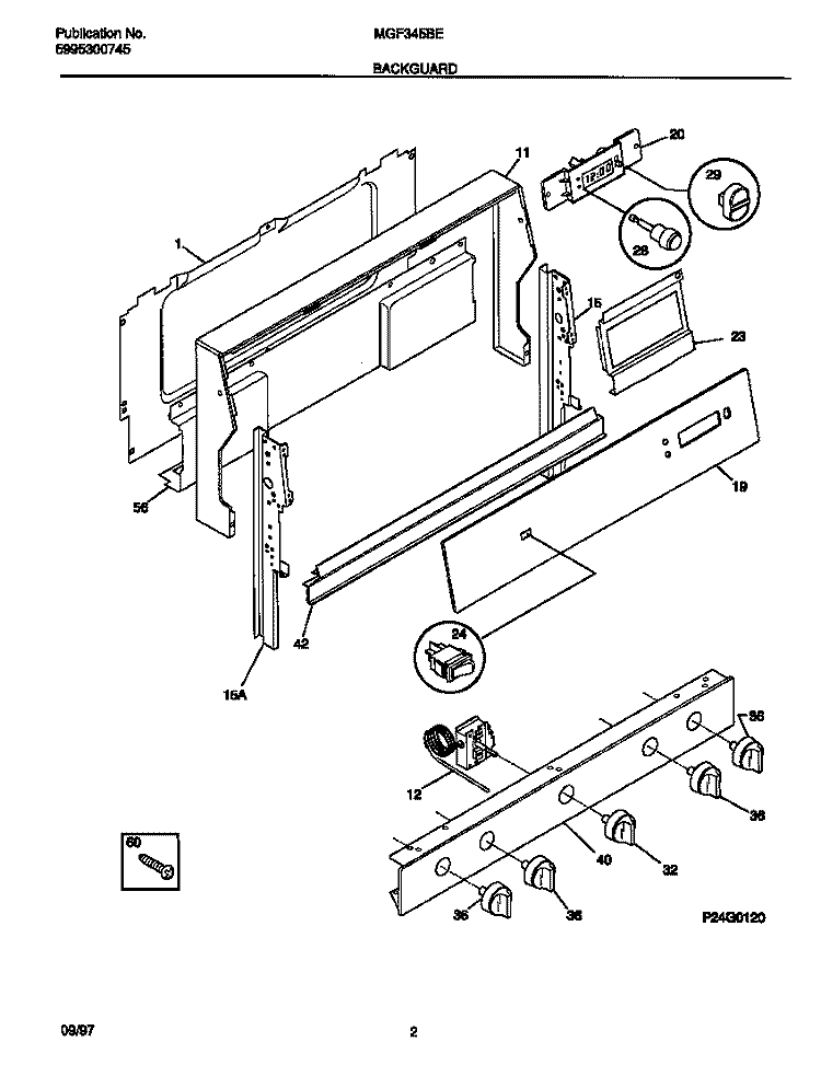BACKGUARD Diagram and Parts List for MGF345BEWC  Frigidaire Range