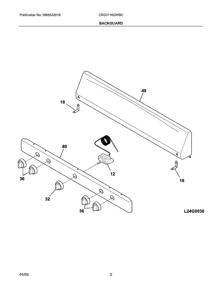 BACKGUARD Diagram and Parts List for CRG3110GWBC  Crosley Range