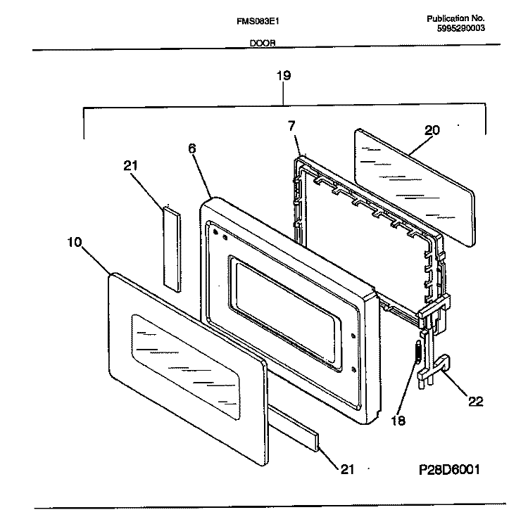 DOOR Diagram and Parts List for FMS083E1S0  Frigidaire Microwave
