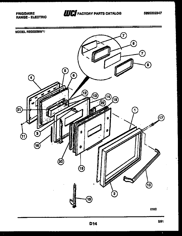DOOR PARTS Diagram and Parts List for REG533MNW1  Frigidaire Range