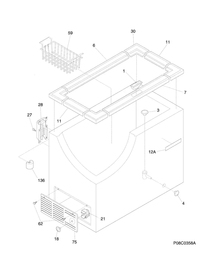Cabinet Diagram and Parts List for KCCF070QWA  Kelvinator Freezer
