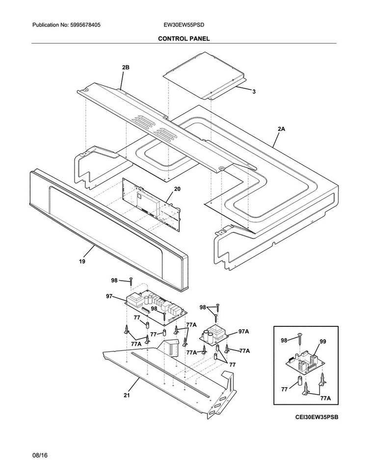 Control Panel Diagram and Parts List for EW30EW55PSD  Electrolux Wall Oven