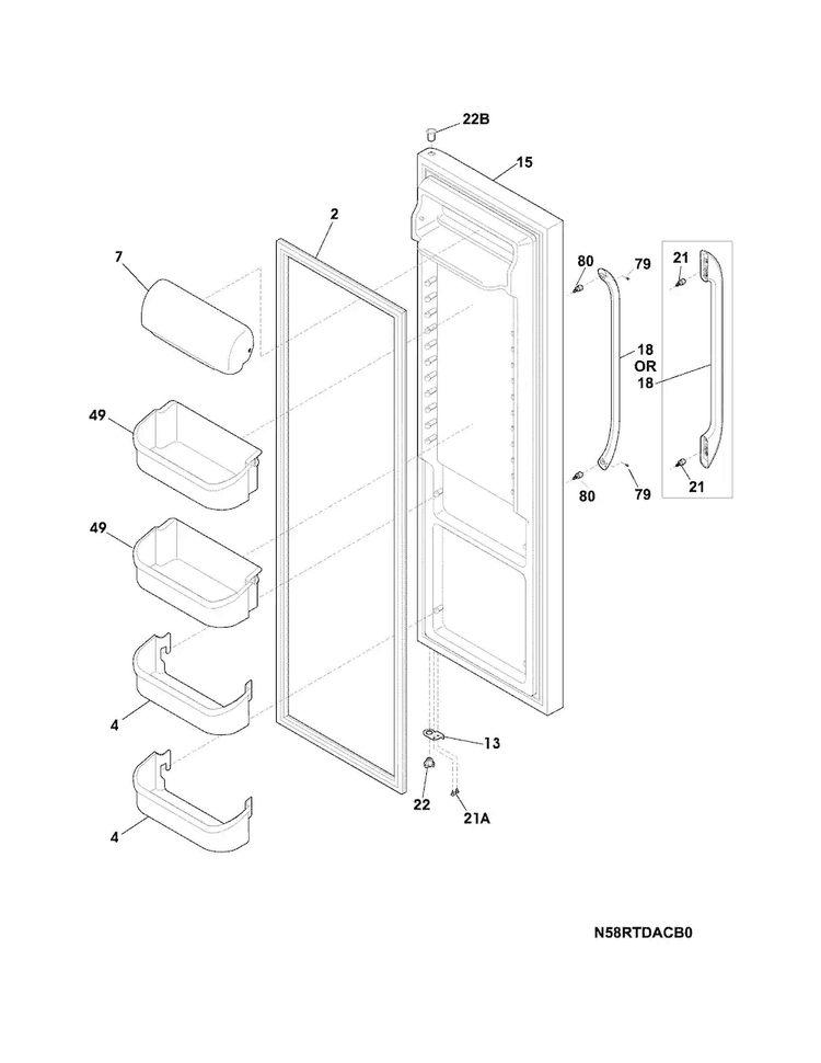 Refrigerator Door Diagram and Parts List for FFSS2614QE2A  Frigidaire Refrigerator