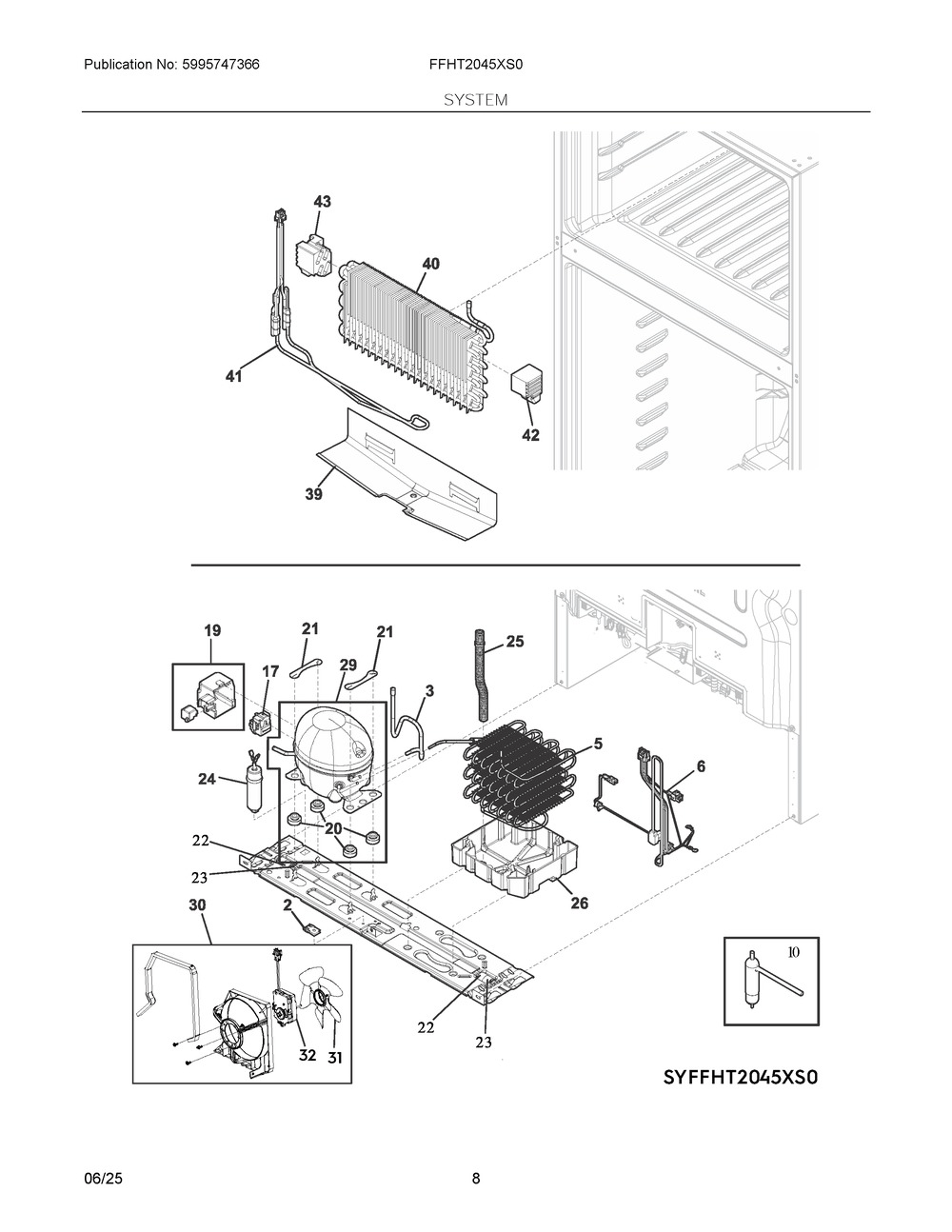 System Diagram and Parts List for FFHT2045XS0  Frigidaire Refrigerator