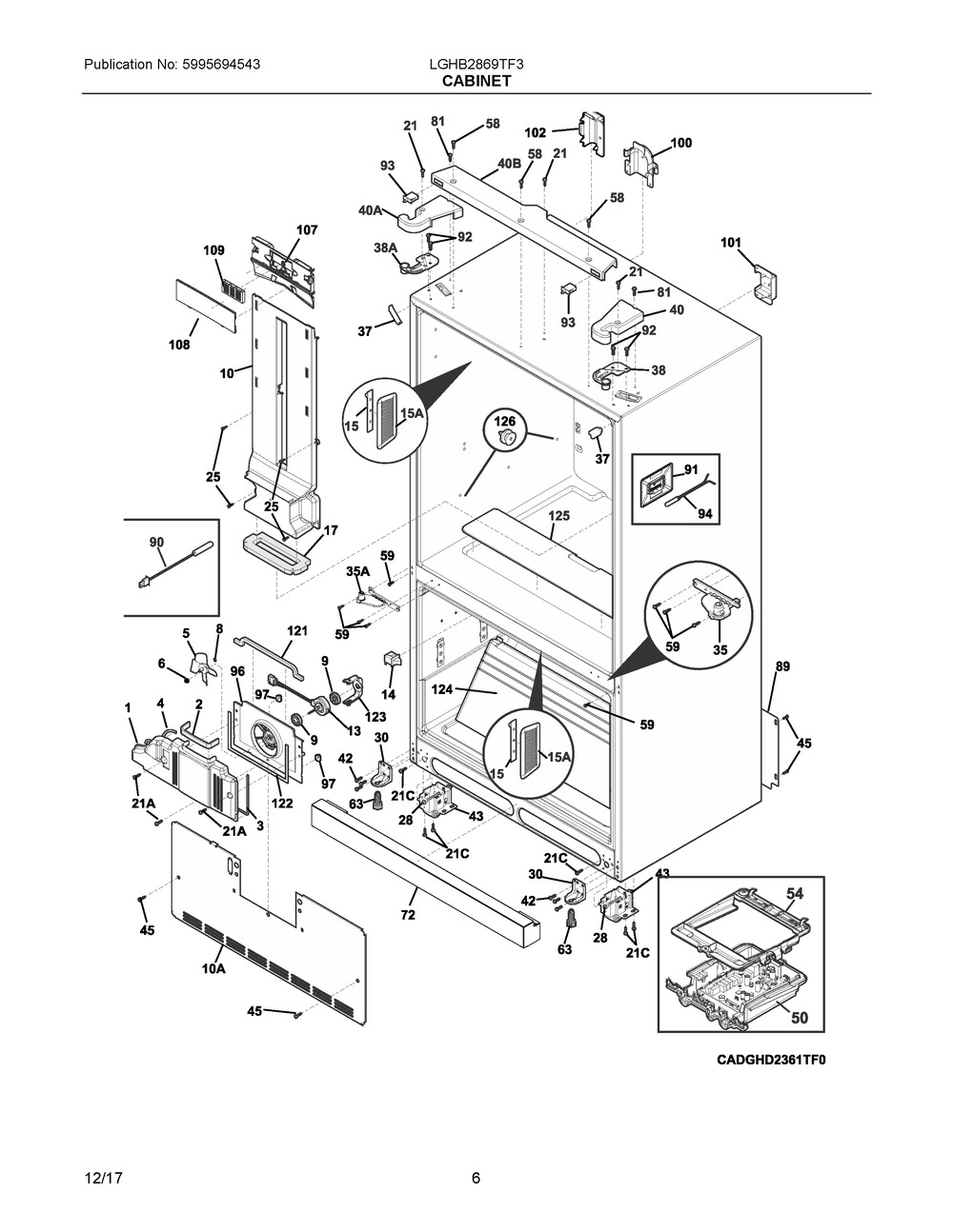Cabinet Diagram and Parts List for LGHB2869TF3  Frigidaire Refrigerator