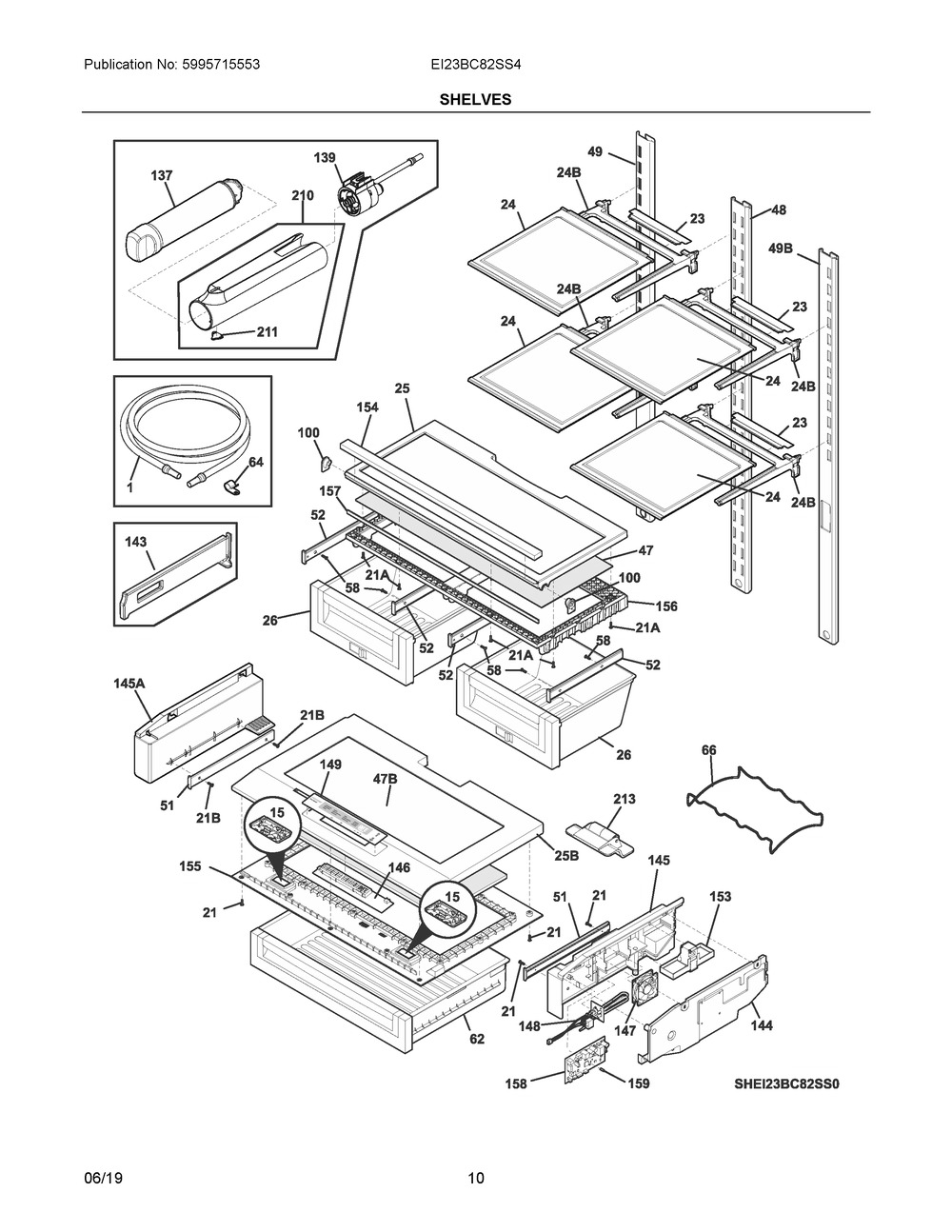 Shelves Diagram and Parts List for EI23BC82SS4  Frigidaire Refrigerator