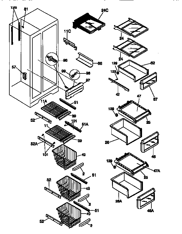 Shelves And Accessories Diagram and Parts List for 25358687890  Kenmore Refrigerator