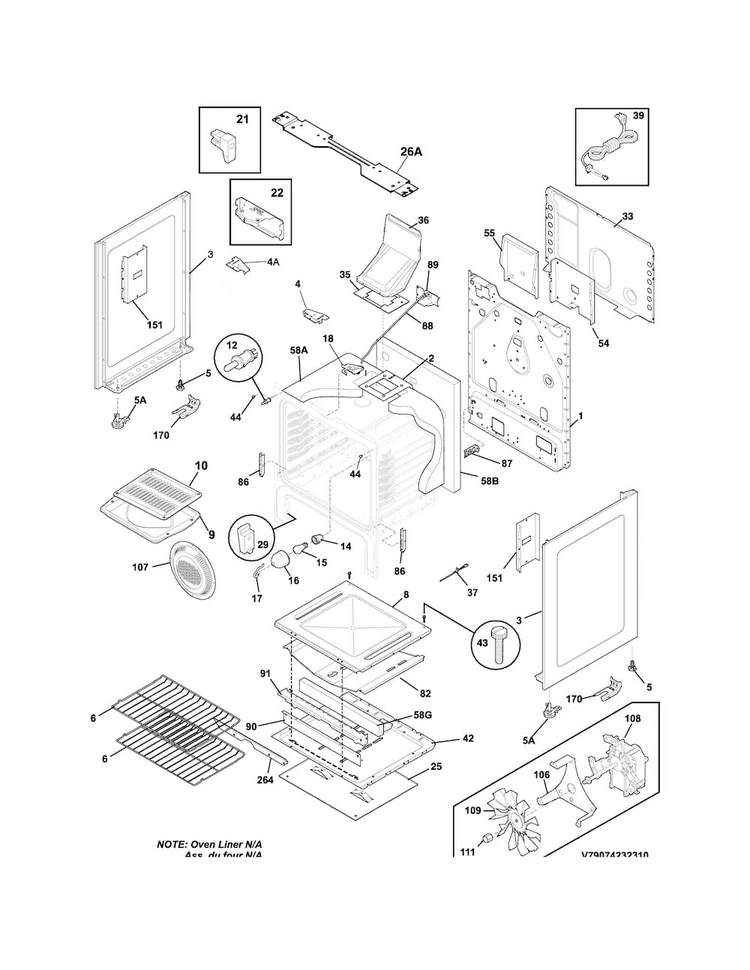 Body Diagram and Parts List for BGGF3045RFA  Frigidaire Range