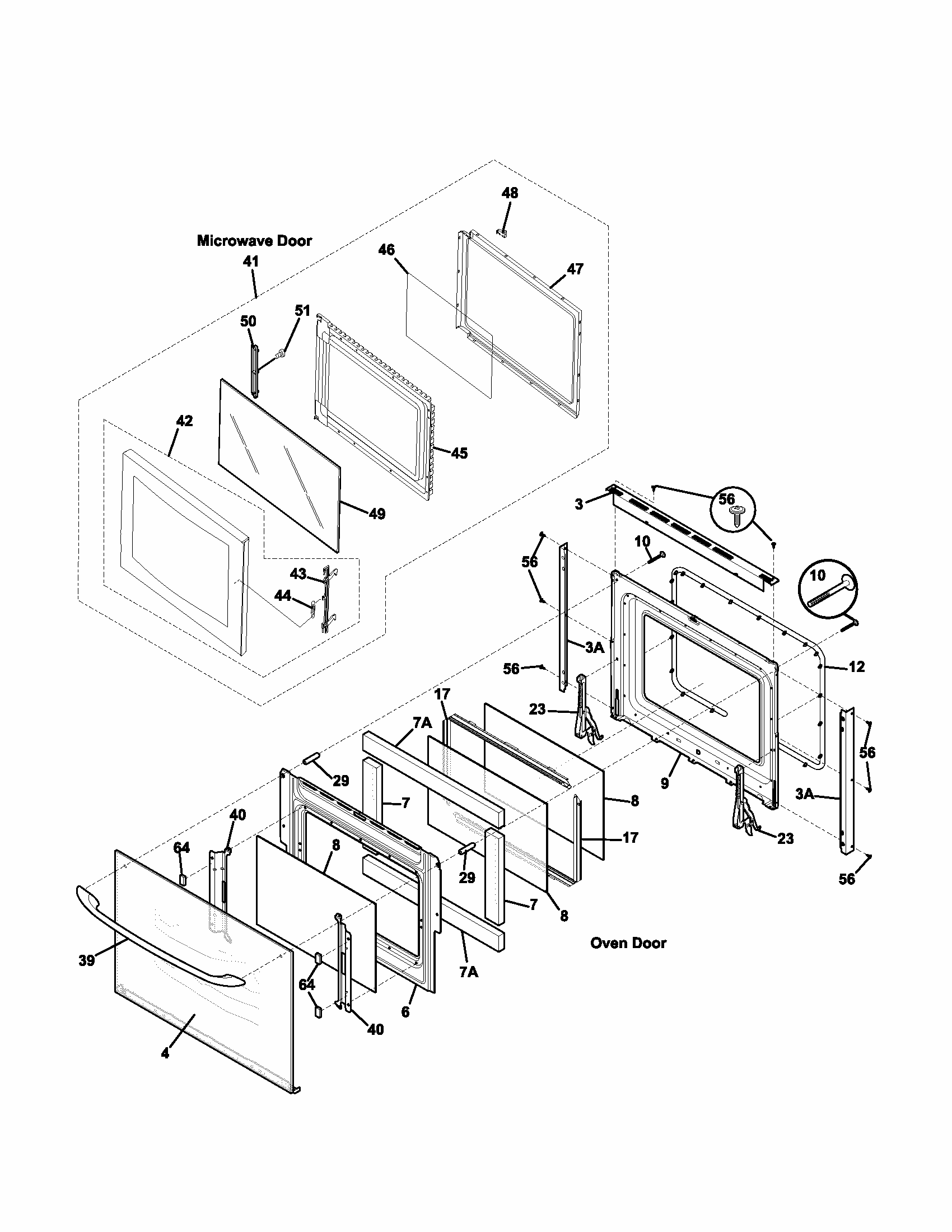 Doors Diagram and Parts List for 79047854400  Kenmore Microwave
