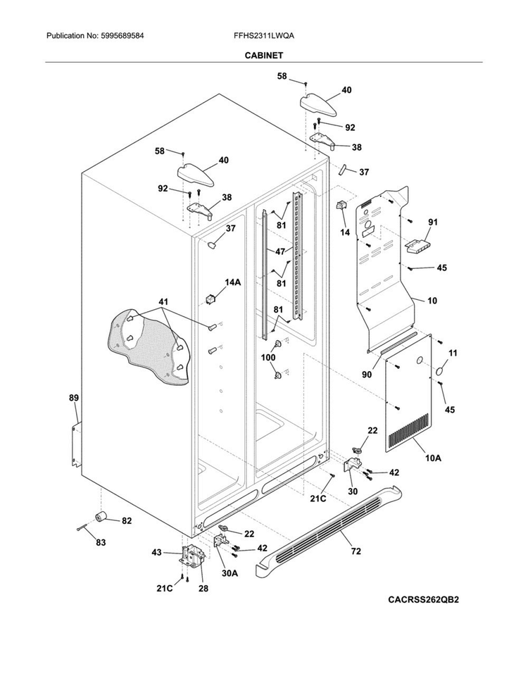 Cabinet Diagram and Parts List for FFHS2311LWQA  Frigidaire Refrigerator