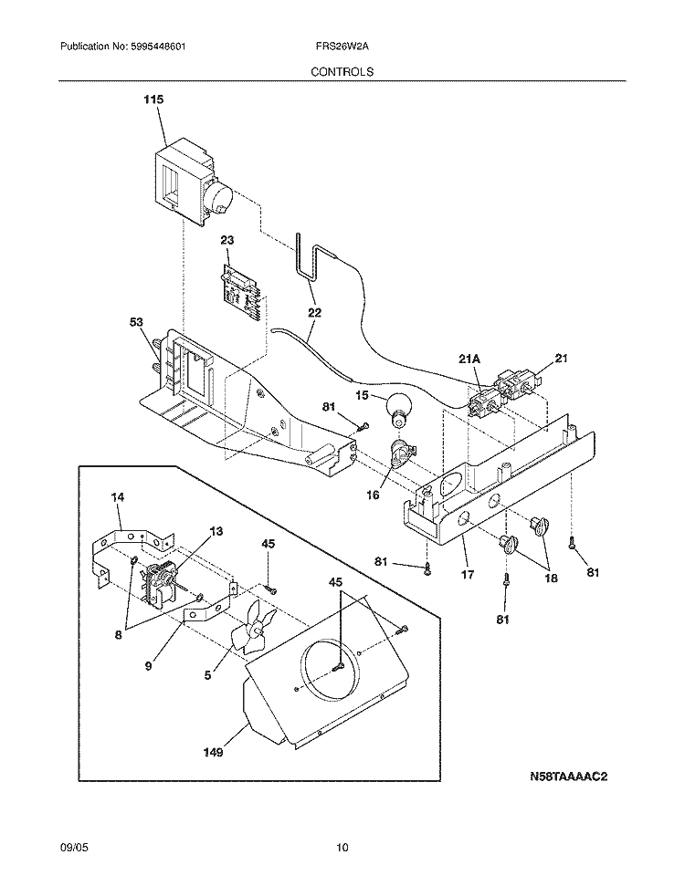 CONTROLS Diagram and Parts List for FRS26W2AWG  Frigidaire Refrigerator