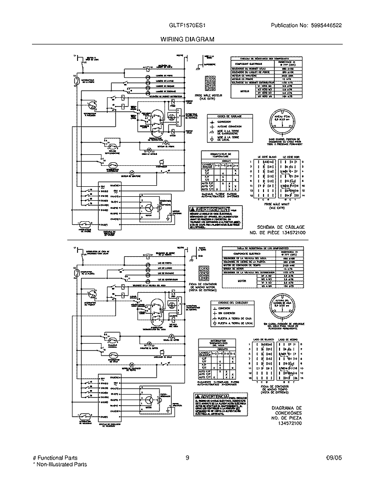 WIRING DIAGRAM Diagram and Parts List for GLTF1570ES1  Frigidaire Washer