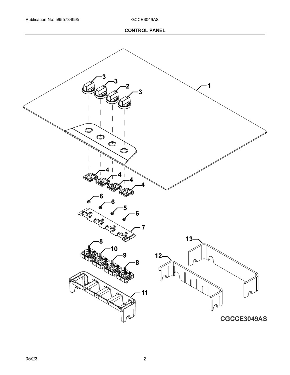 Control Panel Diagram and Parts List for GCCE3049AS  Frigidaire Cooktop