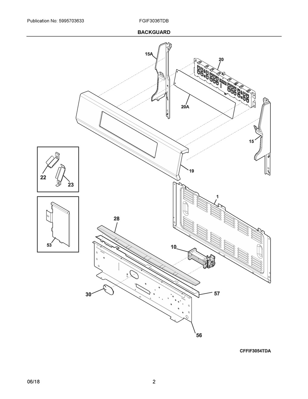 Backguard Diagram and Parts List for FGIF3036TDB  Frigidaire Range