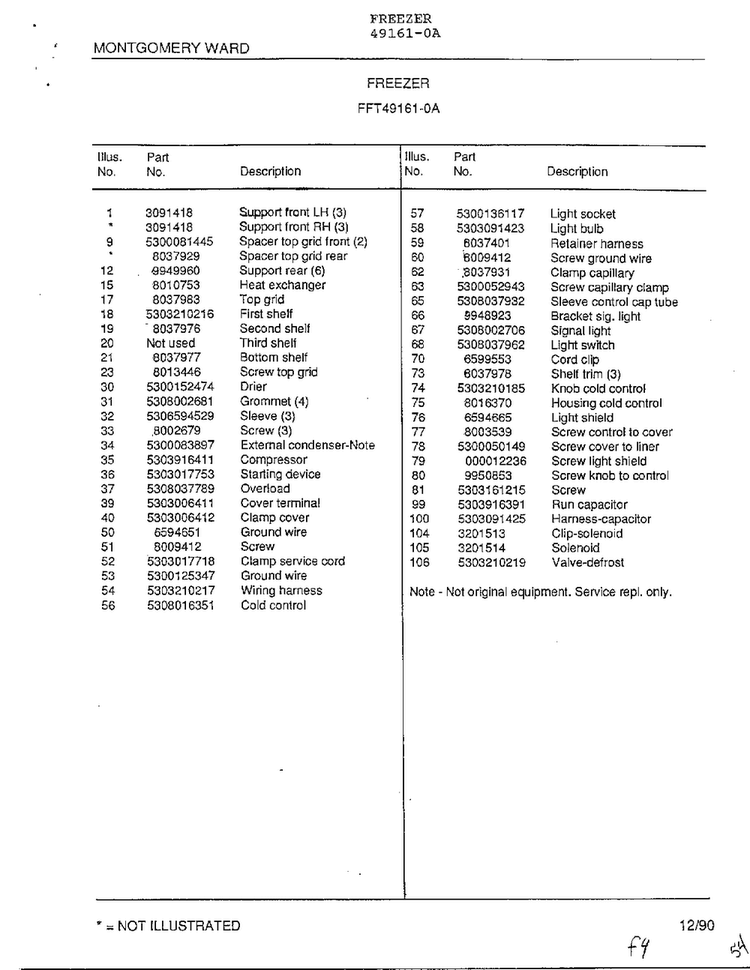 Freezer Page 6 Diagram and Parts List for 49161-0A  Frigidaire Freezer