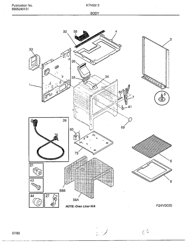 Body Diagram and Parts List for 2813-80B  Frigidaire Range