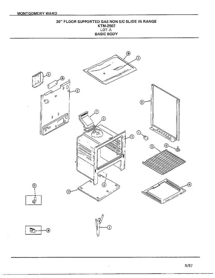 30` Floor/basic Body Diagram and Parts List for 2507A  Frigidaire Range