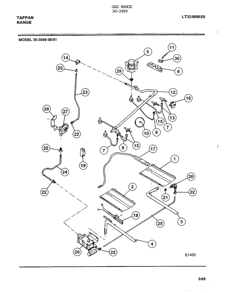 Gas Range Page 6 Diagram and Parts List for 30-3989  Frigidaire Range
