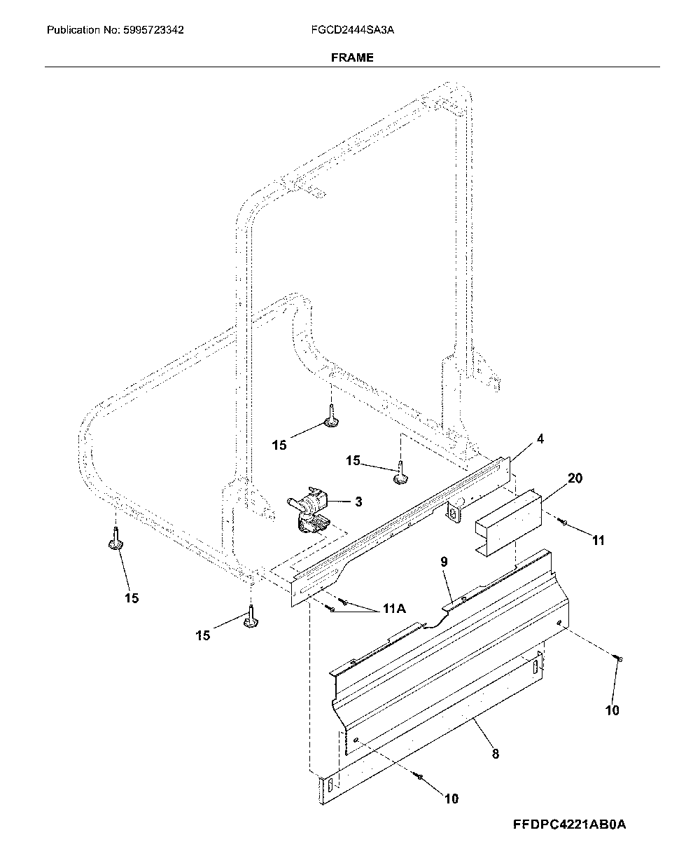 Frame Diagram and Parts List for FGCD2444SA3A  Frigidaire Dishwasher