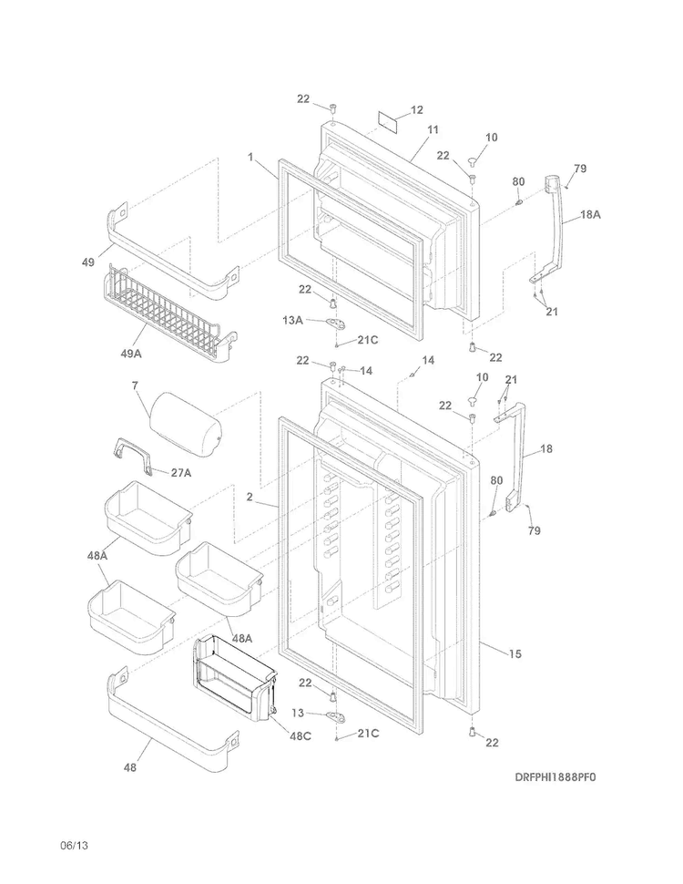 Doors Diagram and Parts List for FPHI1888PF1  Frigidaire Refrigerator