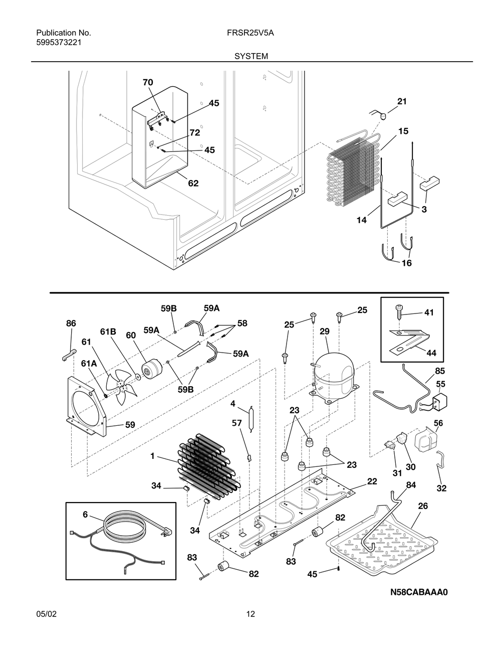 System Diagram and Parts List for FRSR25V5AQ1  Frigidaire Refrigerator