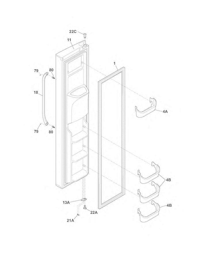 Freezer Door Diagram and Parts List for FFHS2622MSN  Frigidaire Refrigerator