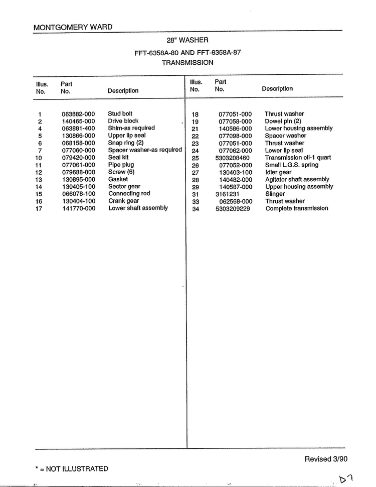 28" Washer/transmission Page 2 Diagram and Parts List for 6358A  Frigidaire Washer