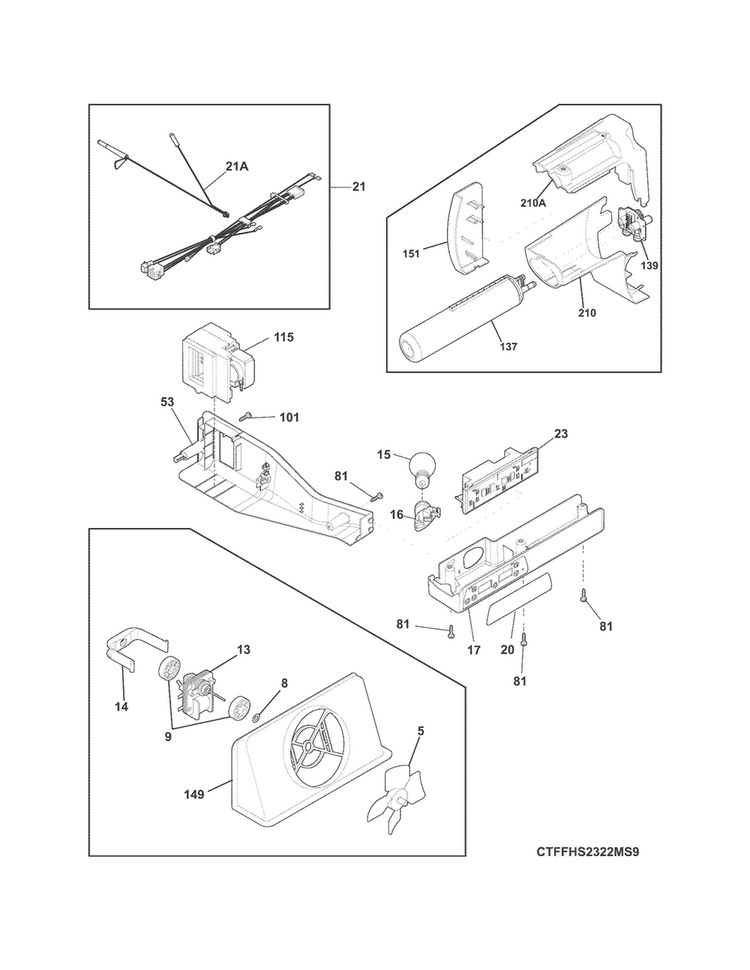 Controls Diagram and Parts List for FFSS2614QE2A  Frigidaire Refrigerator