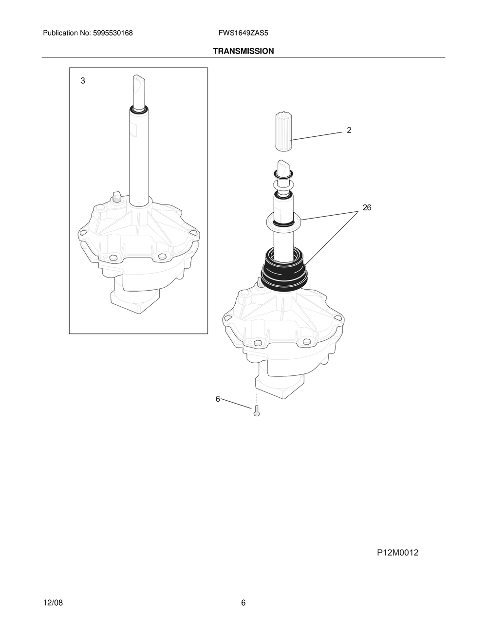 Transmission Diagram and Parts List for FWS1649ZAS5  Frigidaire Washer