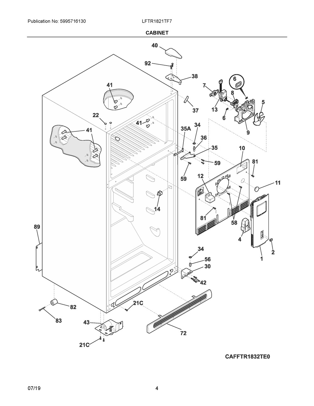 Cabinet Diagram and Parts List for LFTR1821TF7A  Frigidaire Refrigerator
