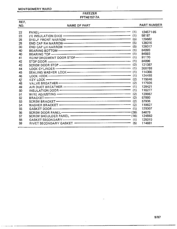 Freezer Page 2 Diagram and Parts List for 46157A-7  Frigidaire Freezer