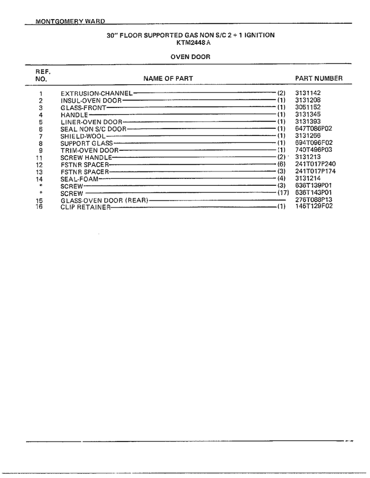 30` Floor Oven Door Page 2 Diagram and Parts List for 3448A  Frigidaire Range