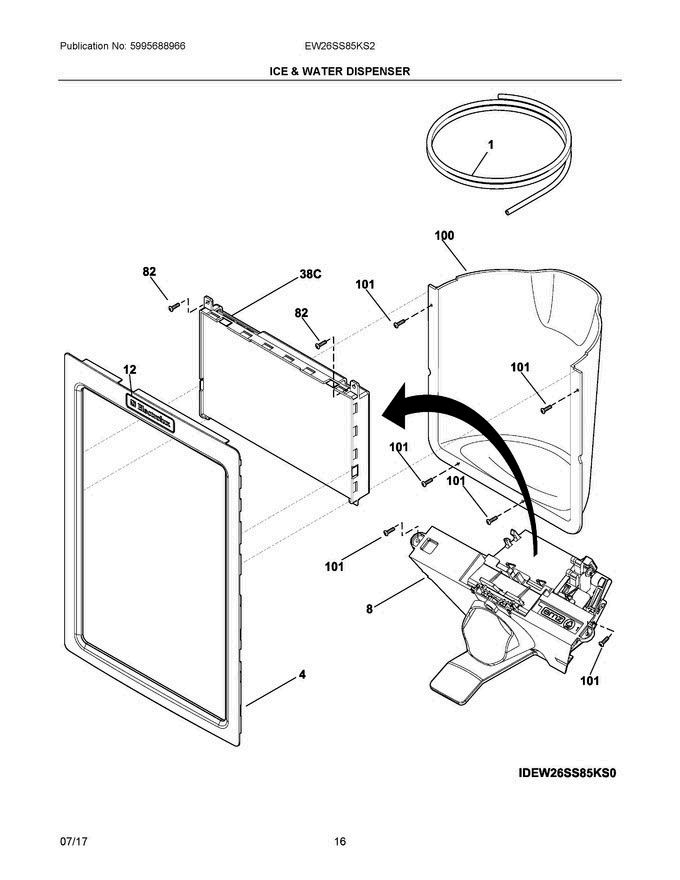 08 - Ice & Water Dispenser Diagram and Parts List for EW26SS85KS2  Electrolux Refrigerator