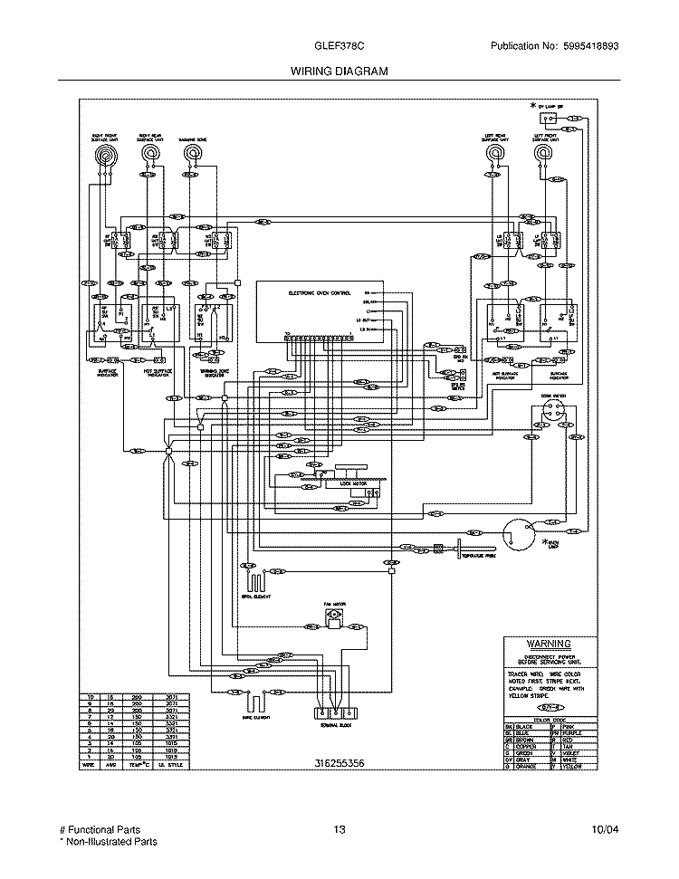 WIRING DIAGRAM Diagram and Parts List for GLEF378CQF  Frigidaire Range