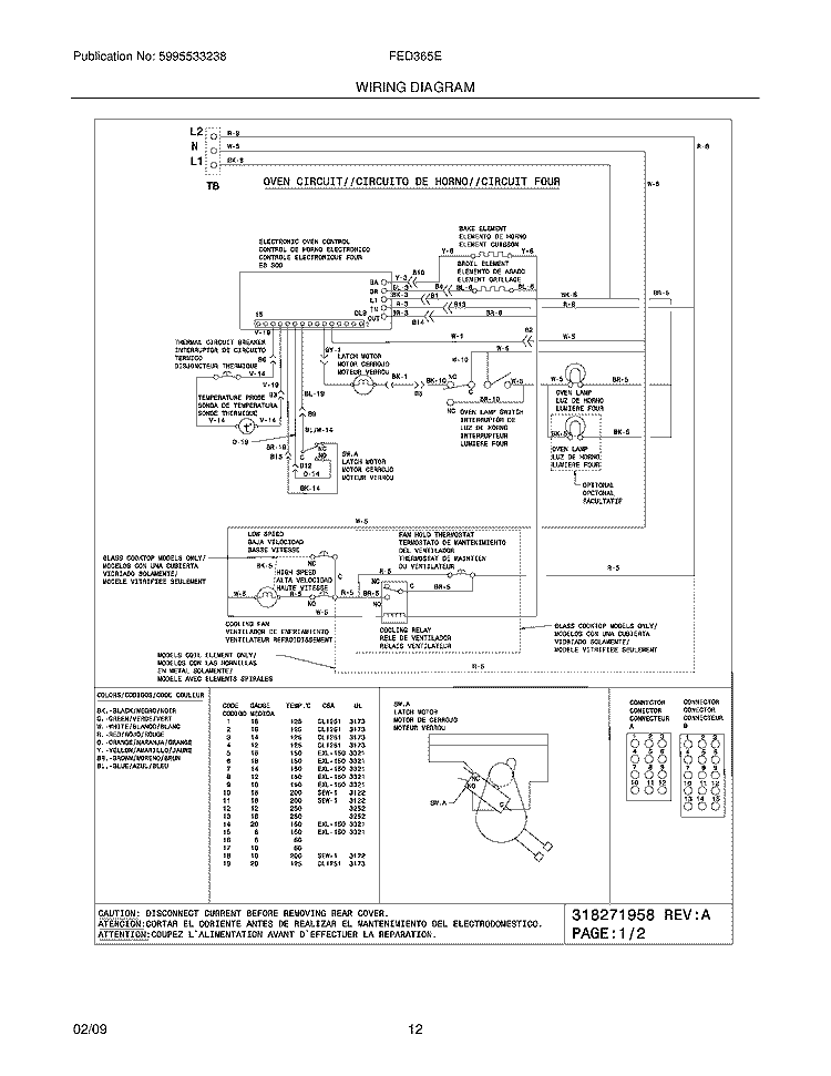 WIRING DIAGRAM Diagram and Parts List for FED365EBE  Frigidaire Range