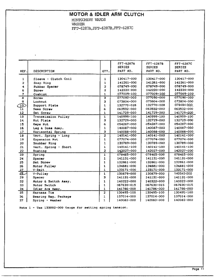 Motor/idler Arm Clutch Page 2 Diagram and Parts List for 6287C  Frigidaire Washer