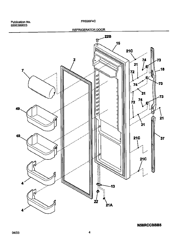 REFRIGERATOR DOOR Diagram and Parts List for FRS26F4CQ0  Frigidaire Refrigerator
