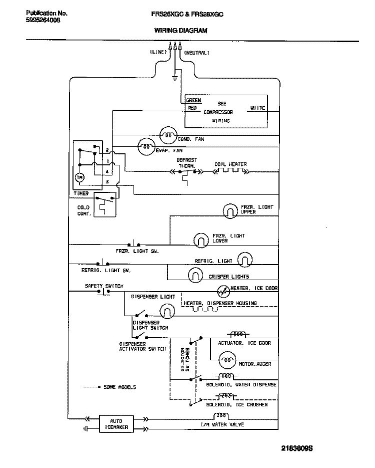 WIRING DIAGRAM Diagram and Parts List for FRS28XGCD0  Frigidaire Refrigerator
