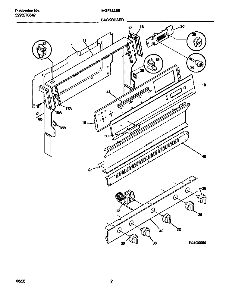 BACKGUARD Diagram and Parts List for MGF322BBWC  Frigidaire Range