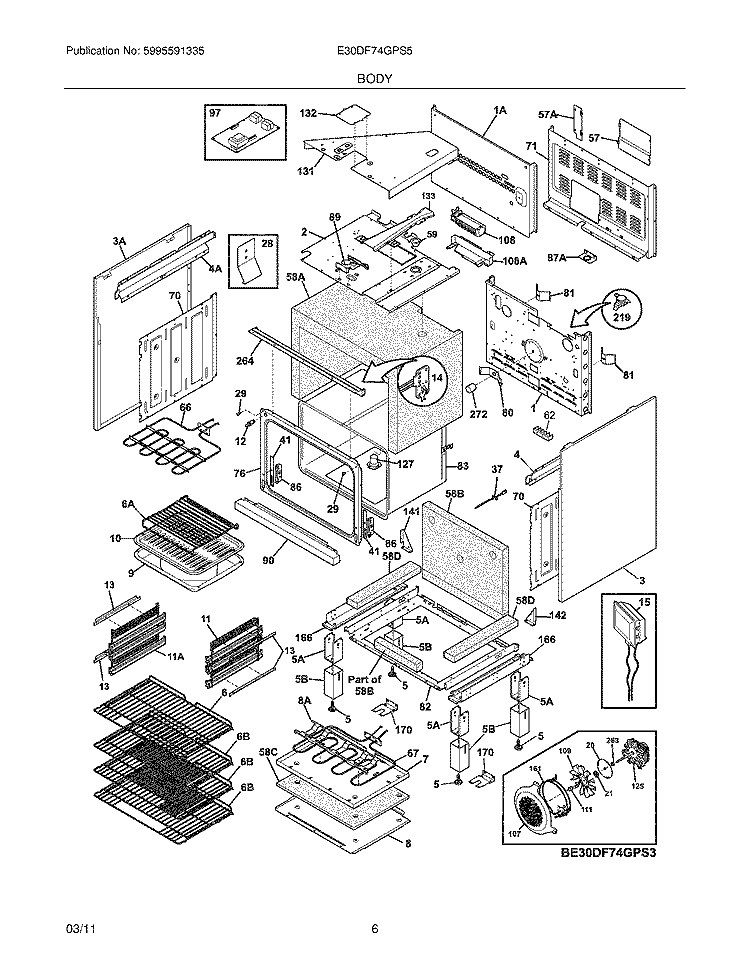 BODY Diagram and Parts List for E30DF74GPS5  Electrolux Range