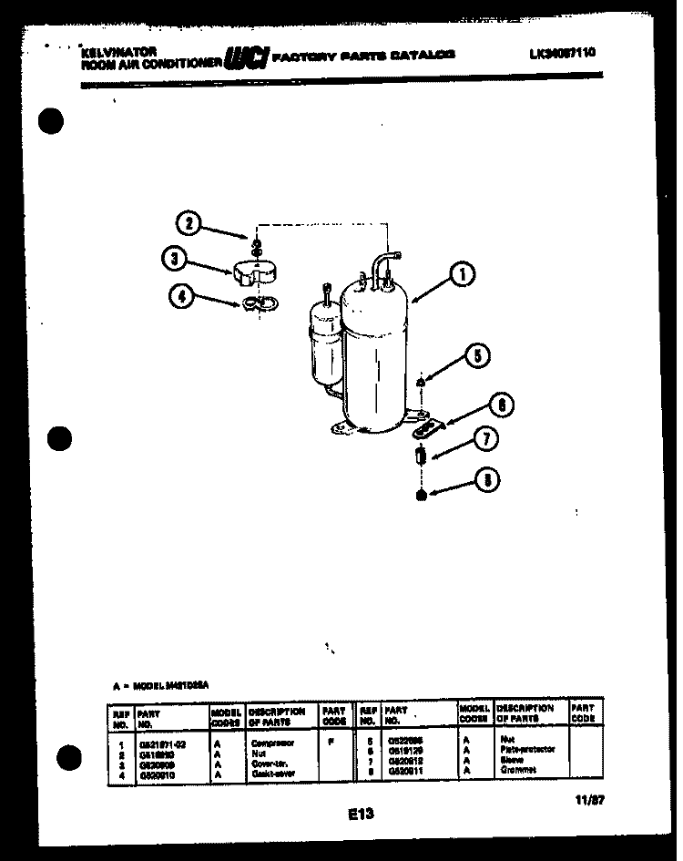 COMPRESSOR Diagram and Parts List for M421D2SA  Kelvinator Air Conditioner
