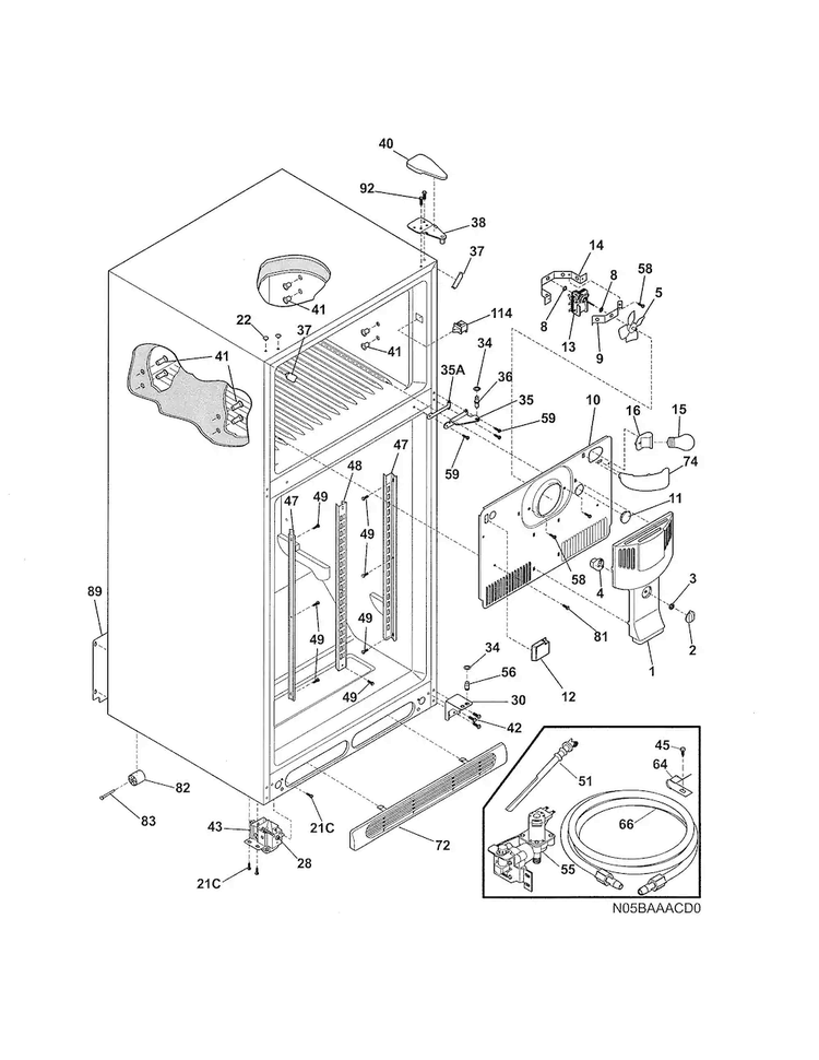 Cabinet Diagram and Parts List for LGHT2137NF4  Frigidaire Refrigerator