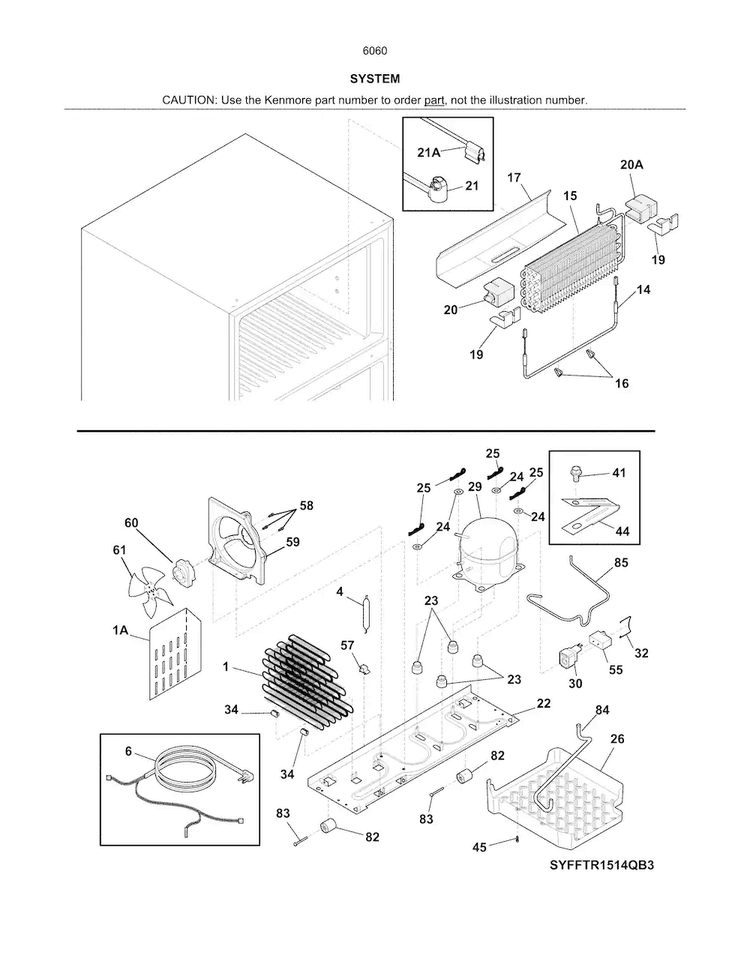 System Diagram and Parts List for 25360603416  Kenmore Refrigerator