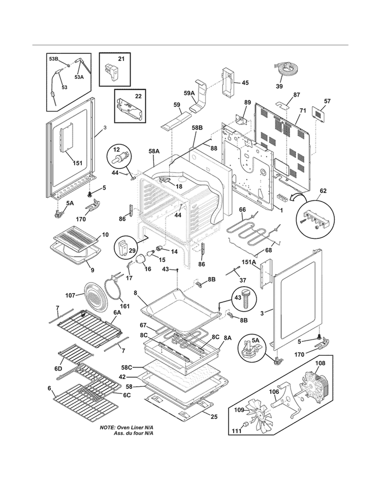 Body Diagram and Parts List for CGEF3055MFB  Frigidaire Range